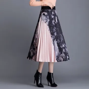 2020 Jaře Vysokým Pasem Dlouhé Maxi Sukně Pro Ženy Skládaný Faldas Mujer Moda Ležérní Falda Mujer Korejský Styl Sukně Jupiter Femme