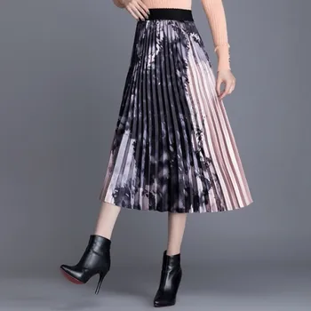 2020 Jaře Vysokým Pasem Dlouhé Maxi Sukně Pro Ženy Skládaný Faldas Mujer Moda Ležérní Falda Mujer Korejský Styl Sukně Jupiter Femme