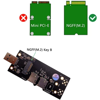 NGFF M. 2 Key B pro USB 3.0 Adaptér Riser Karta s Dual NANO SIM Karty Slot pro Konektor pro WWAN/LTE Modul