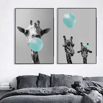 Bubliny Květina Žirafa V Černé, Bílé Severské Plakáty A Tisky Wall Art Malířské Plátno Nástěnné Obrázky Pro Děti Obývací Pokoj Dekor
