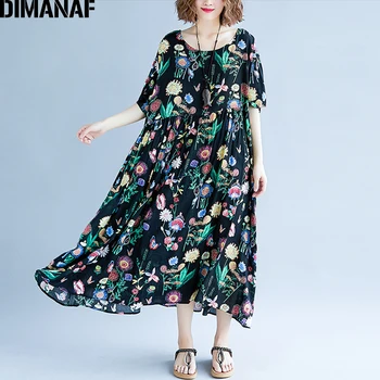 DIMANAF Ženy Letní Šaty Plus Velikosti Květinové Tisk Femme Dáma Elegantní Vintage Vestidos Nadrozměrné Volné 2018 Sváteční Dlouhé Šaty