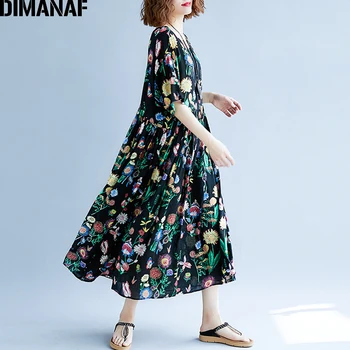 DIMANAF Ženy Letní Šaty Plus Velikosti Květinové Tisk Femme Dáma Elegantní Vintage Vestidos Nadrozměrné Volné 2018 Sváteční Dlouhé Šaty