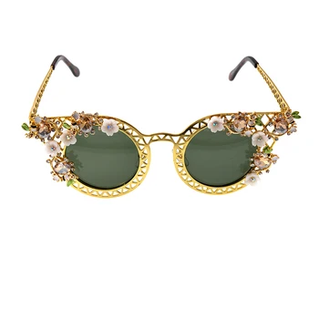 Nový Cat Eye Sluneční Brýle, Ženy Značky Design Krystaly Vintage Květinové Dekorace Evropské Sluneční Brýle Oculos De Sol Feminino