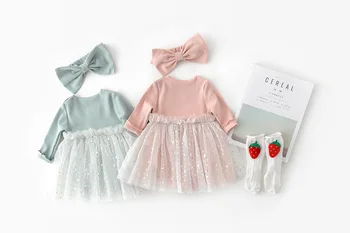 Podzimní Novorozence Baby Girls Oblečení Set Zdobený Dítě Rompers+Čelenka+Punčochy 3ks/set Kojenecké Oblečení