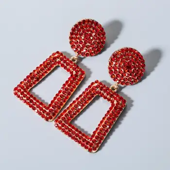 Vysoce kvalitní Červený Krystal Geometrické Kovové Náušnice Šperky Dárek Pro Ženy Steampunk Geometrie Drahokamu Náušnice Příslušenství