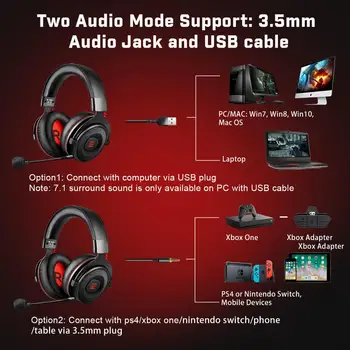 EKSA E900 PRO Gamer Headset 7.1 Prostorový Zvuk 3.5 mm/USB Jack Drátový Herní Sluchátka Pro PC/Xbox/PS4 s potlačením Šumu Mikrofon