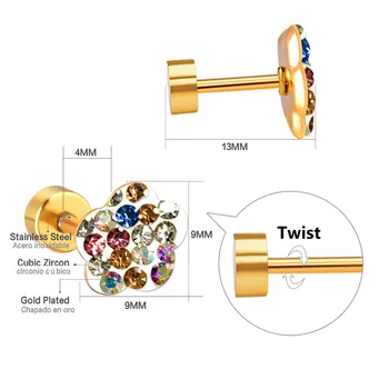 ASONSTEEL Multi-Barevný CZ Plum Blossom Šperky Náušnice Zlato z Nerezové Oceli Náušnice pro Ženy Dárek