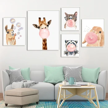 Žvýkačky Žirafa, Koala, Králík Plakát Školky Wall Art Zvířat Print Plátno Malování Obrázků pro Dítě dětský Pokoj Dekorace