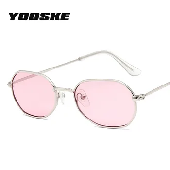 YOOSKE Polygonální sluneční Brýle, Ženy, Luxusní Značky Návrhář Vintage Metal Sluneční Brýle Lady Retro Modré, Růžové, Červené Brýle
