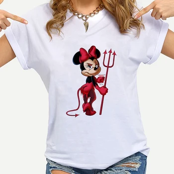 Disney Mickey Mouse T-shirt Ženy T-košile 2021 Módní Evropské Zvětšená Bederní Instagram Oblečení Letní Sportovní Top Pro Dívky