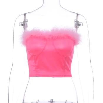 Roční OBDOBÍ Kožešiny Patchwork Sexy Crop topu Letní Oblečení WomenStreetwear Oblečení Club Růžové tílko ASVE80477