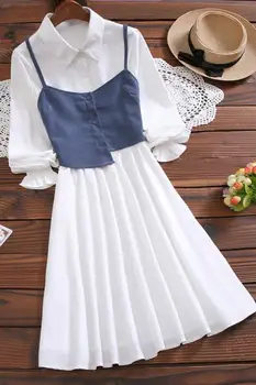 Japonsko styl podzim módní roztomilé pevné šaty nové příjezdu dlouhý rukáv vestidos ženy vintage
