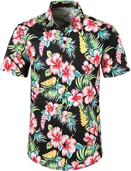 Muži Havajské Letní Květinové Tištěné Pláž Moře S Krátkým Rukávem Luau Shirt Topy Halenka
