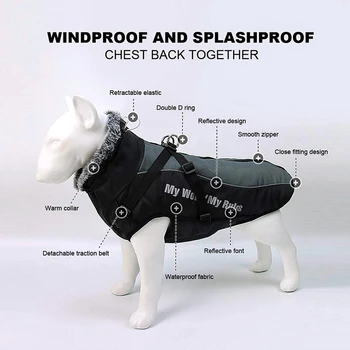 Benepaw Zimní Psí Oblečení Pohodlné, Teplé Kožešinový Límec Pet Bunda Kabát Nepromokavé Reflexní Oblečení Pro Středně Velké Psy