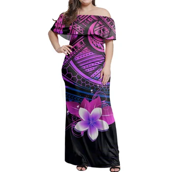 HYCOOL Polynéské Kmenové 2021 Sexy Off Rameno Dlouhý Rukáv Hawaii Podlahy Délka Maxi Večerní Party Šaty Elegantní Vestdios