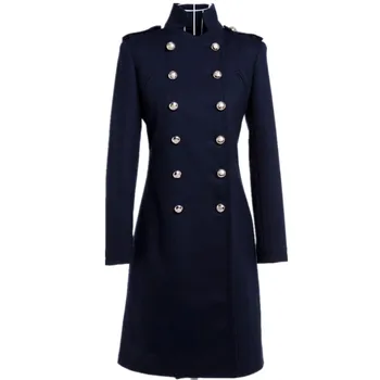 2020 nové podzimní zimní nárameníky vojenské styl ženy stojan límec double-breasted vlněný kabát