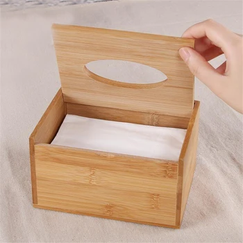 Módní Styl Bamboo Square Tkáně Box Kreativní Typ Sedadla Roll Skladování Papírové Krabice Tkáně Kanystr Eco-Přátelský, Dřevo, Stůl Dekor