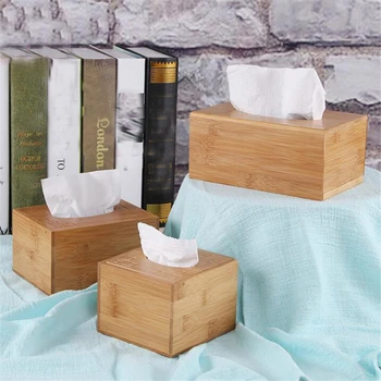 Módní Styl Bamboo Square Tkáně Box Kreativní Typ Sedadla Roll Skladování Papírové Krabice Tkáně Kanystr Eco-Přátelský, Dřevo, Stůl Dekor