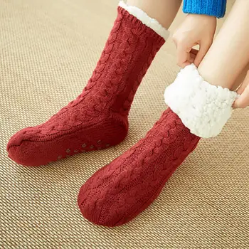 Dámské Tepelné Útulné Fuzzy Sherpa Fleece lemované Non-Slip pletené Ponožky Ženy Tlusté Zimní Teplé Tele Vysoké Dlouhé Ponožky HODNĚ 5-10