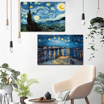 Slavný Vintage Van Gogh Hvězdná Noc Nástěnné Plátno Umění, Impresionistické krajinomalby Plakát a Tisk Obraz pro Obývací Pokoj
