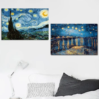 Slavný Vintage Van Gogh Hvězdná Noc Nástěnné Plátno Umění, Impresionistické krajinomalby Plakát a Tisk Obraz pro Obývací Pokoj