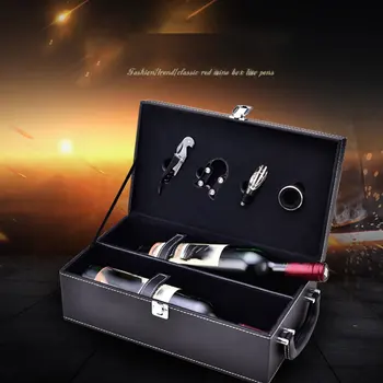 Double stick krabice na víno, s otvírák na láhve dárkový box víno box diamond pu kožené obaly na víno box top handle černá