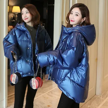 Vysoce kvalitní hot prodej krátké bavlněné oblečení dámská zimní korejské verzi světlé tkaniny kabát s kapucí silná osobnost ženy kabát