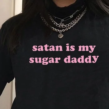 Satan Škola Dámské Tričko Satan Je Můj Táta Cukru Tumblr Girls Tričko Estetické Oblečení Sugar Baby Topy, Ženské Tričko Kawaii