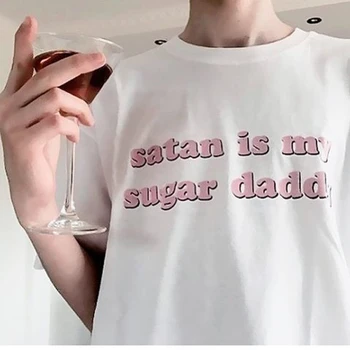 Satan Škola Dámské Tričko Satan Je Můj Táta Cukru Tumblr Girls Tričko Estetické Oblečení Sugar Baby Topy, Ženské Tričko Kawaii