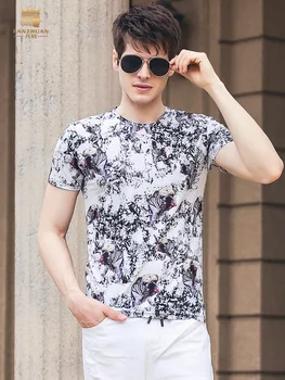 Fanzhuan Doprava Zdarma Nové Letní pánské mužské 2019 Krátký Rukáv Tisk T-Shirt Fantasy Vzor Stretch Slim T shirt 925059
