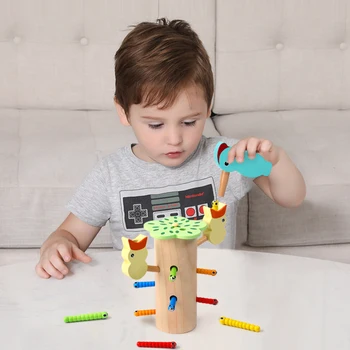 Datel catcher Chytání červy hra magnetické červy rybářská hračka, Děti, dřevěné hračky, brouky pro děti v mateřské školce zásoby, dárek