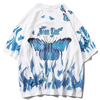 Hip Hop Mikiny Streetwear Mikina Ležérní Bavlněné Pulovry Modrý Plamen Butterfly Tisk Harajuku S Kapucí Mikiny Podzim 2020