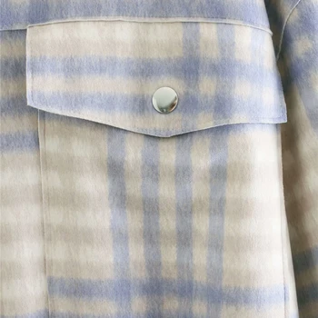 Evfer Podzimní Móda Za Kostkovaná Modrá Košile Vynosit 2020 Dámské Stylové Dlouhý Rukáv Jediné Breasted Oversize Dlouhé Košile, Elegantní Topy