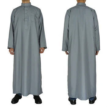 Muži Jubba Thobe Solidní Dlouhý Rukáv Značky Roucha Muslimské Módní Arabské Každodenní Ležérní Ramadánu Eid Modlitba Tradiční Islámské Oblečení