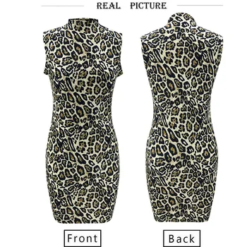 Sexy Ženy Bez Rukávů Vysoký Rolák Krátké Mini Šaty Stylové Leopard Tisk Bodyocn Hip Balíček Šaty