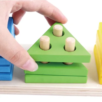 Vysoce Kvalitní Dřevěná Vzdělávací Hračka Montessori Barvy, Geometrické Tvary, Tělesa Geometrie Děti Naskládaných Vrstev, Učení Matematiky Hračky