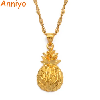 Anniyo Ananas Přívěsek Náhrdelníky pro Ženy Gir Zlaté Barvy Mikronésie, Guam, Havaj Marshall Ananas Comosus Šperky #219506