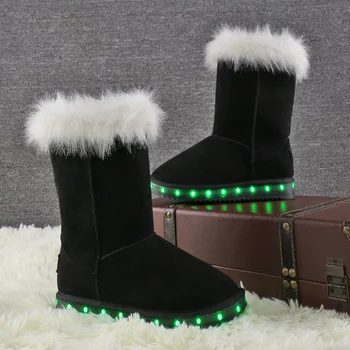 UncleJerry 2019 Snow boty pro chlapce, dívky a Ženy USB Účtován LED boty teplý kožíšek high-top light up Zimní Boty