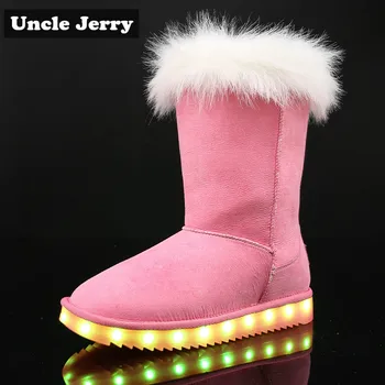 UncleJerry 2019 Snow boty pro chlapce, dívky a Ženy USB Účtován LED boty teplý kožíšek high-top light up Zimní Boty