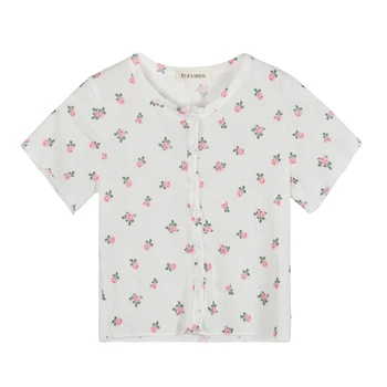 ArtSu Candy Barva Top Dámské Roztomilé Print T Shirt Femme Sexy Krátké Topy Mujer Krátký Rukáv Tričko Letní Crop Top ASTS60011