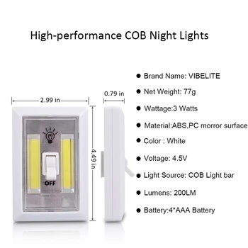LED Spínač Wall Noční Světlo Magnetické COB Aku Lampa Bateriové Skříně Garáž Šatna Kempování Nouzové toaleta Světlo