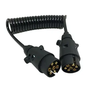 7 Pin Plastové Trailer Konektor X2 w/kudrnaté prodlužovací Kabel 1,5 M, zástrčka-zástrčka 12V Trailer Osvětlení Karavanu