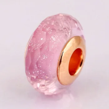 Původní Rose Gold, Pink Shimmer Murano Glass Charm Fit 925 Sterling Silver Korálky Náramek Náramek Diy Šperky