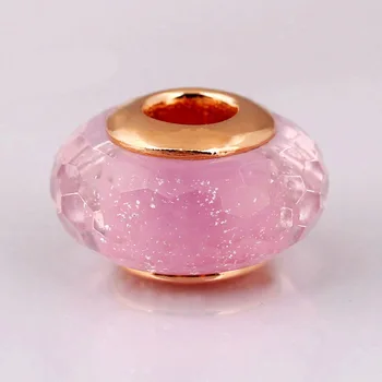 Původní Rose Gold, Pink Shimmer Murano Glass Charm Fit 925 Sterling Silver Korálky Náramek Náramek Diy Šperky