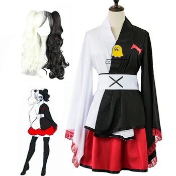Danganronpa Monokuma Cosplay Kostým pro Ženy Dangan Ronpa Černá Bílá Kimono Dlouhou Paruku, Šaty Halloween Kostým Dívky Hrát Roli