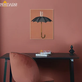 Surrealismus Magritte Deštník Vodní Sklo zátiší Plakátů a reprodukcí na Plátně Umění Malby Nástěnné Obrázky pro Obývací Pokoj, Předsíň