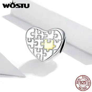 WOSTU Originální Design 925 Sterling Stříbrné Puzzle Srdce Korálek Kouzlo Fit Silver Náramek Náramek DIY Výrobu Šperků Náhrdelník CQC1673