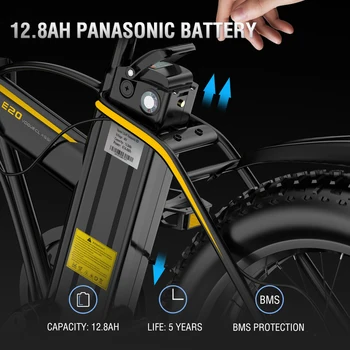 Janobike 12.8 Ah Panasonic baterie Elektrické Kolo 1000W Střídavý motor Elektrické Kolo 20inch PNEUMATIKY e-bike horské kolo
