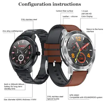 DT98 Smart Watch Full Screen Touch IP68 Vodotěsný EKG Detekce Výměnné Číselníky Smartwatch, Fitness Tracker