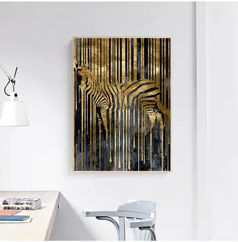 Abstraktní Umění Zlatá Zebra Severské Moderní Styl s Plátěnou Obrázky Pro Obývací Pokoj Ložnice Dekorativní Malba, Nerámováno